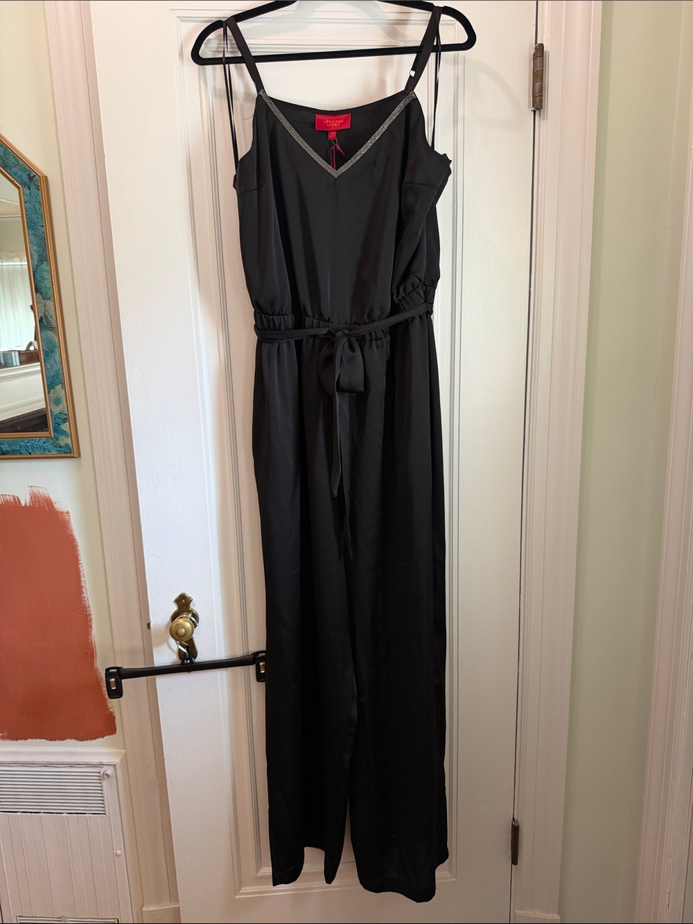 Jennifer Lopez Black Maxi Slip Dress with Silver Trim